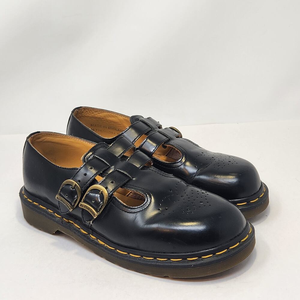 Dr Martens Black Leather Mary Jane Shoes Double Buckle Womens UK 7 US 9 England